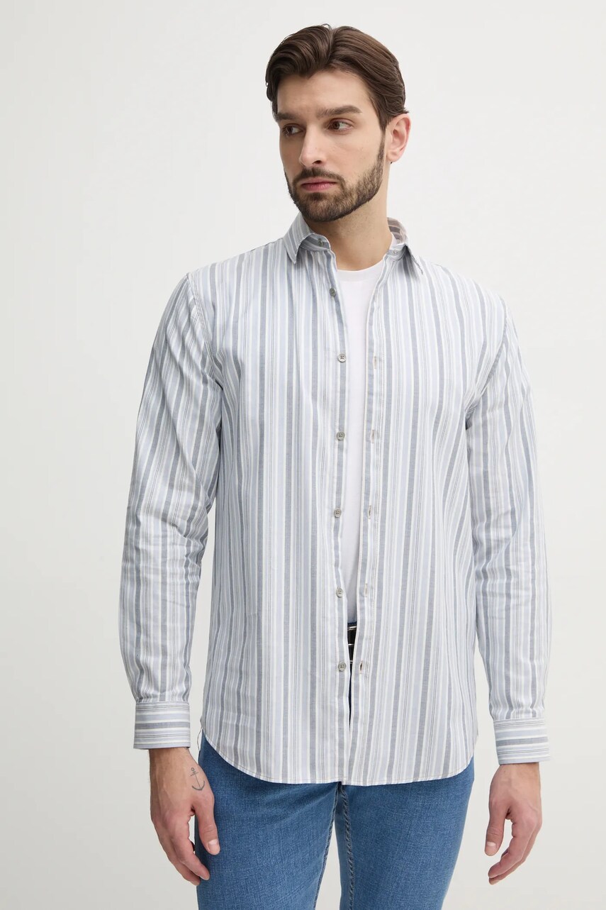 Levně Košile Guess COLLINS pánská, šedá barva, regular, s klasickým límcem, M5RH29 WGXI1