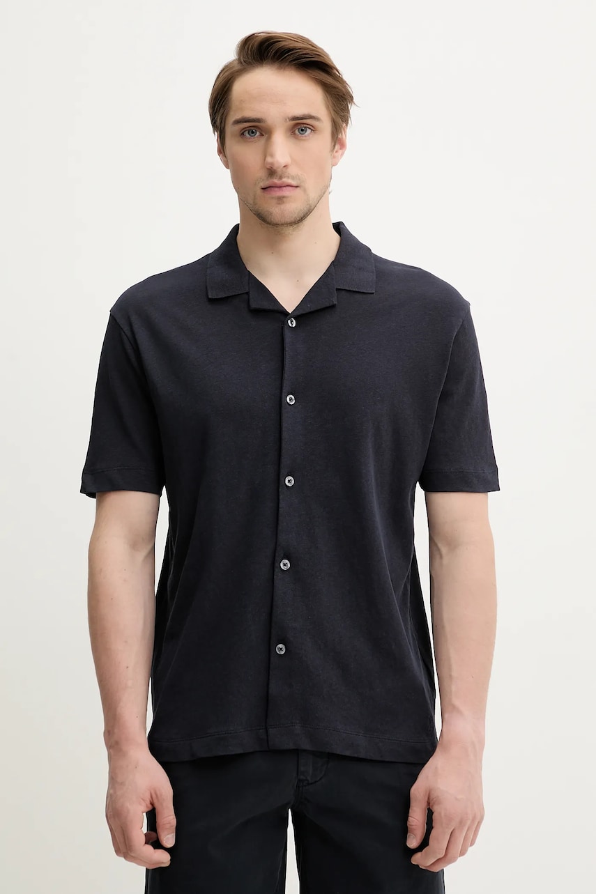 Marc O\'Polo cămașă din amestec de in bărbați, culoarea bleumarin, cu guler clasic, regular, 523209153068