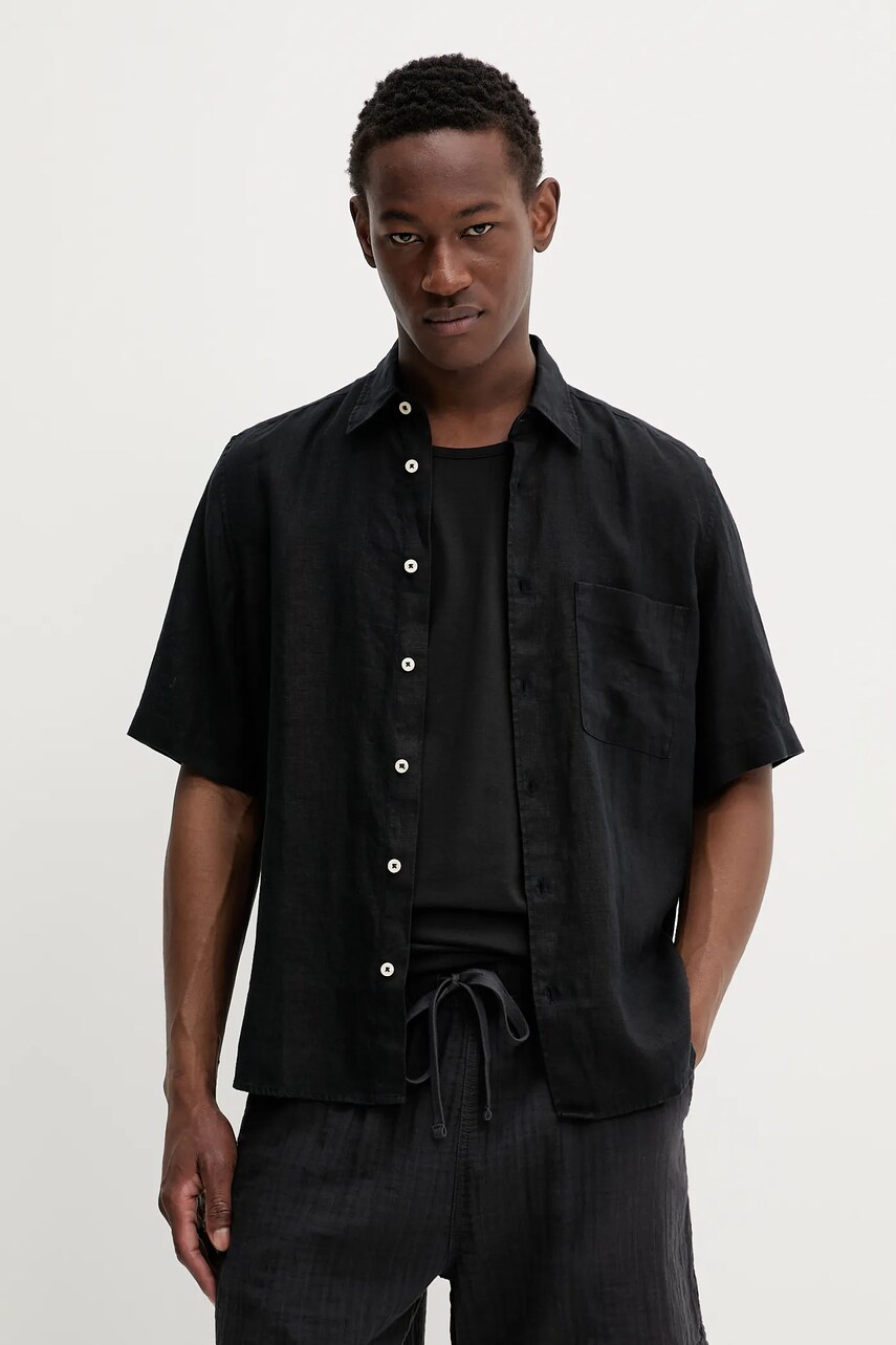 Marc O'Polo cămașă de in culoarea negru, cu guler clasic, regular, 523742841002