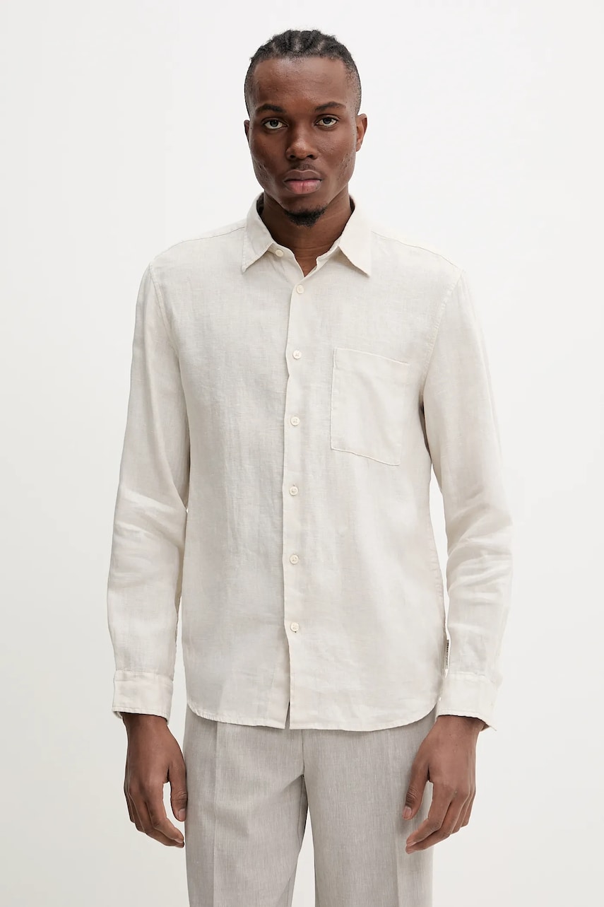 Marc O\'Polo cămașă de in bărbați, culoarea bej, cu guler clasic, regular, 523742842318