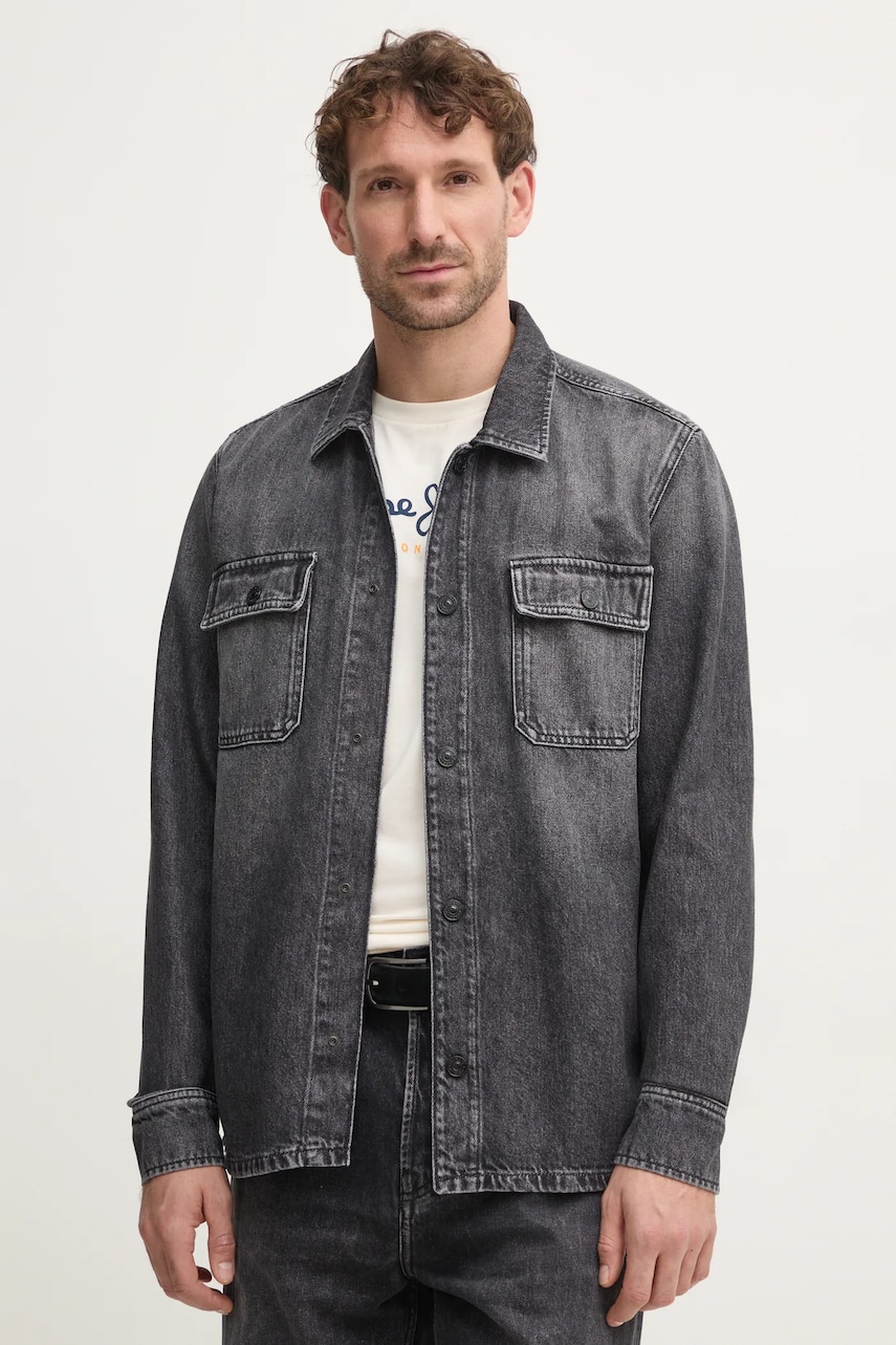Pepe Jeans camasa jeans RELAXED OVERSHIRT barbati, culoarea gri, cu guler clasic, relaxed, PM308585XM8 Pepe Jeans camasa jeans RELAXED OVERSHIRT barbati, culoarea gri, cu guler clasic, relaxed, PM308585XM8