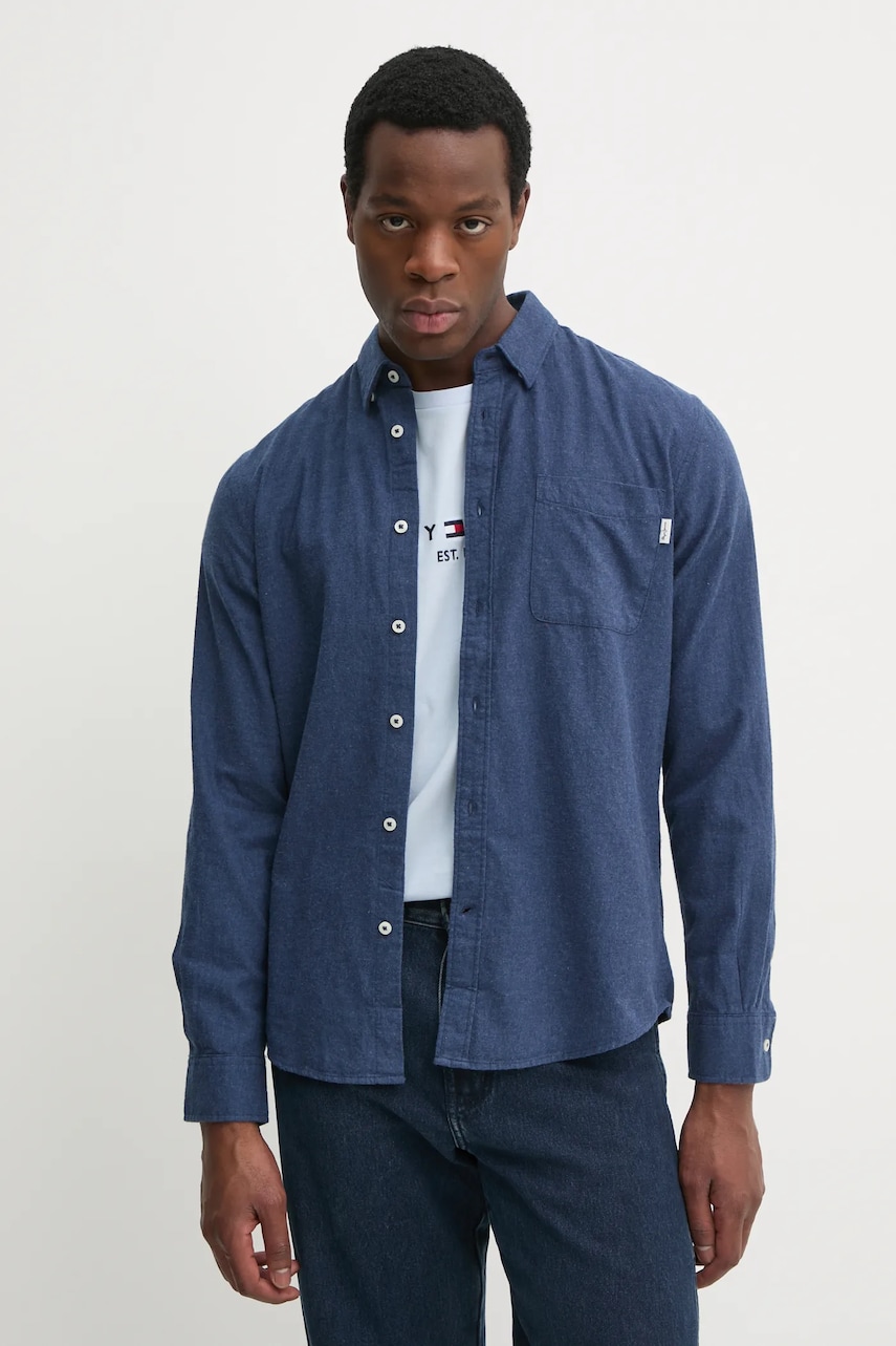 Pepe Jeans camasa din bumbac AARON barbati, culoarea albastru marin, cu guler button-down, regular, PM308804 Pepe Jeans camasa din bumbac AARON barbati, culoarea albastru marin, cu guler button-down, regular, PM308804