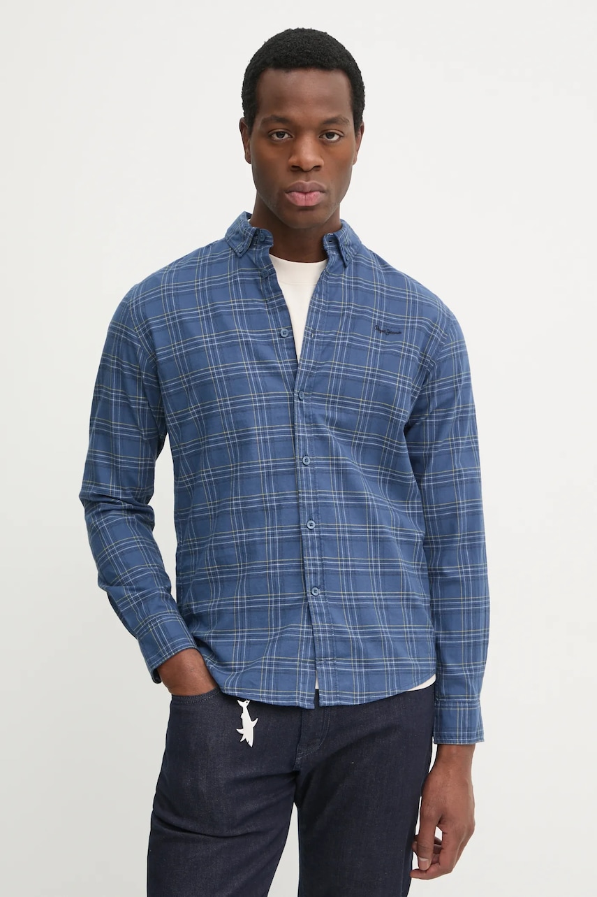 Pepe Jeans cămașă din bumbac ALAN bărbați, culoarea bleumarin, cu guler button-down, regular, PM308806