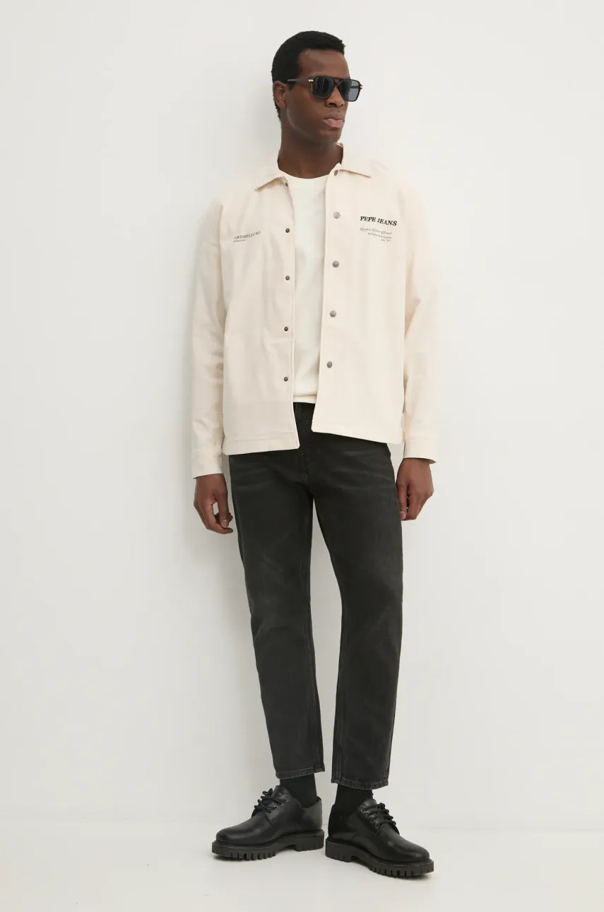 Джинсовая рубашка Pepe Jeans SAM мужская цвет бежевый regular классический воротник PM308811 Джинсовая рубашка Pepe Jeans SAM мужская цвет бежевый regular классический воротник PM308811