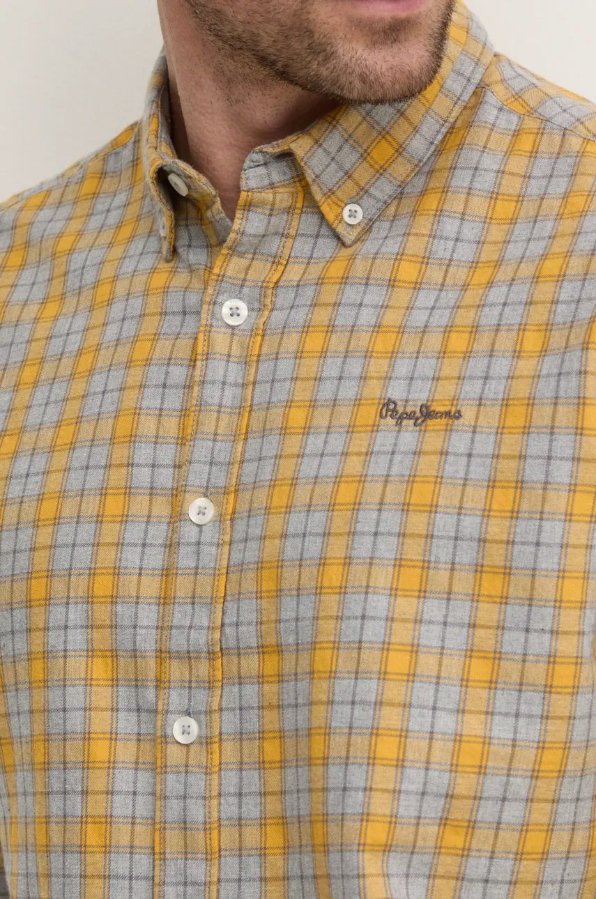 Хлопковая рубашка Pepe Jeans ARCHIE мужская цвет серый regular воротник button-down PM308812 Хлопковая рубашка Pepe Jeans ARCHIE мужская цвет серый regular воротник button-down PM308812