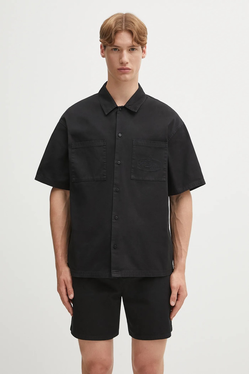 Bavlněná košile Represent Short Sleeve Cotton Overshirt pánská, černá barva, relaxed, s klasickým límcem, MLM21482.02