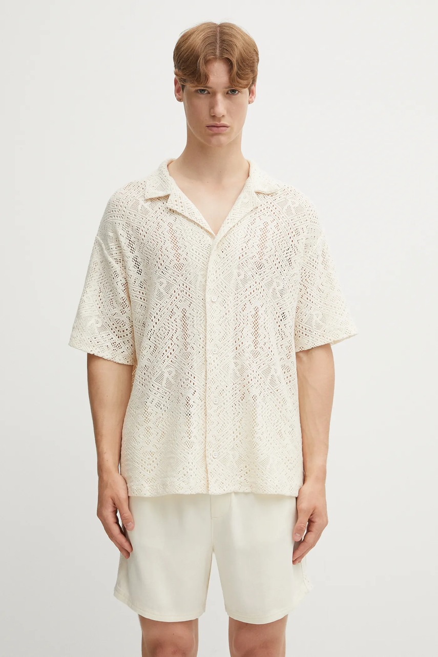 Košile Represent All Over Crochet Shirt pánská, béžová barva, relaxed, MLM3837.26