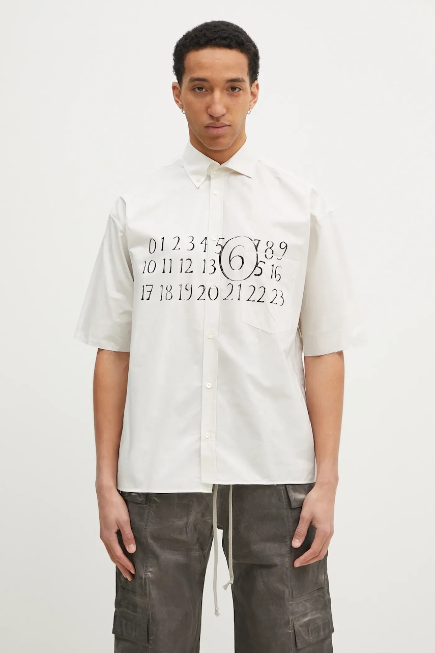 MM6 Maison Margiela camasa din bumbac barbati, culoarea bej, relaxed, SH0DR0007