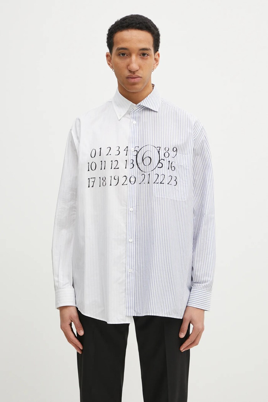 MM6 Maison Margiela camasa din bumbac barbati, culoarea alb, cu guler button-down, relaxed, SH0DT0025