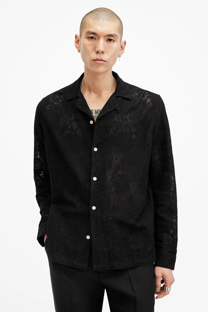 AllSaints camasa OKESA barbati, culoarea negru, relaxed, M104SB