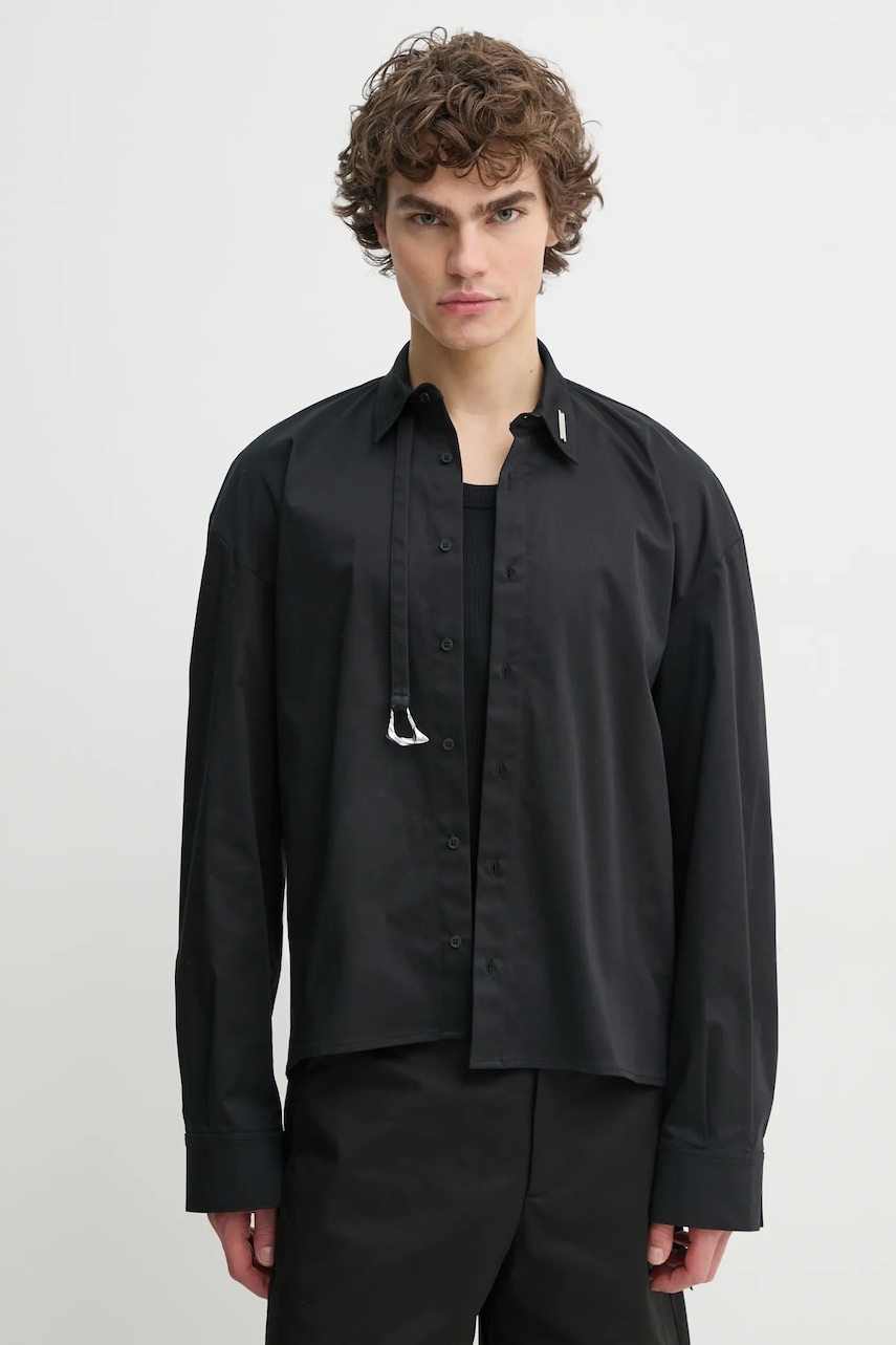 Heliot Emil camasa de lana culoarea negru, cu guler clasic, relaxed, PRESS25_M_05_060_BLK01 Heliot Emil camasa de lana culoarea negru, cu guler clasic, relaxed, PRESS25_M_05_060_BLK01