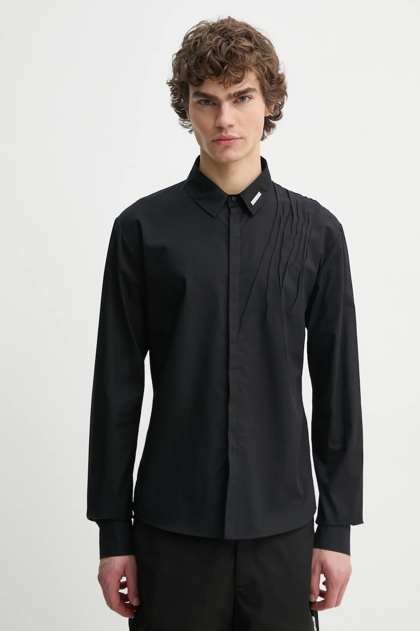 Heliot Emil camasa din bumbac barbati, culoarea negru, cu guler clasic, regular, PRESS25_M_05_061_BLK01