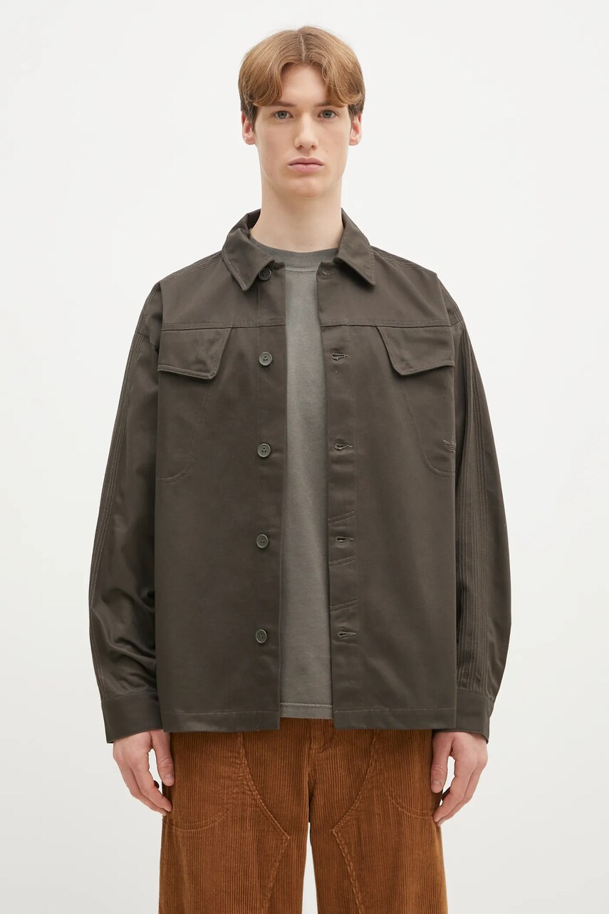adidas Originals cămașă din bumbac Premium Essentials Shirt bărbați, culoarea verde, cu guler clasic, regular, JD3343