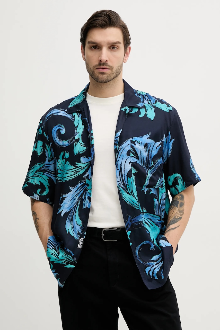 Versace Jeans Couture cămașă bărbați, culoarea bleumarin, cu guler button-down, relaxed, 78GAL2B0 NS632 Versace Jeans Couture cămașă bărbați, culoarea bleumarin, cu guler button-down, relaxed, 78GAL2B0 NS632