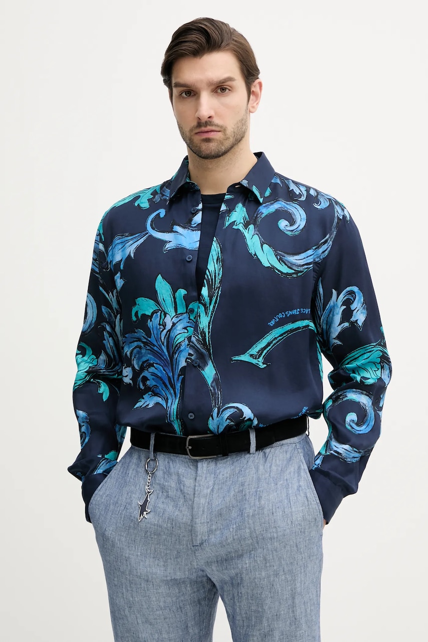 Versace Jeans Couture cămașă bărbați, culoarea bleumarin, cu guler clasic, relaxed, 78GAL2R0 NS632 Versace Jeans Couture cămașă bărbați, culoarea bleumarin, cu guler clasic, relaxed, 78GAL2R0 NS632