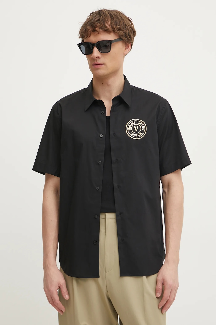 Versace Jeans Couture camasa din bumbac barbati, culoarea negru, cu guler clasic, regular, 78GALY11 CN002