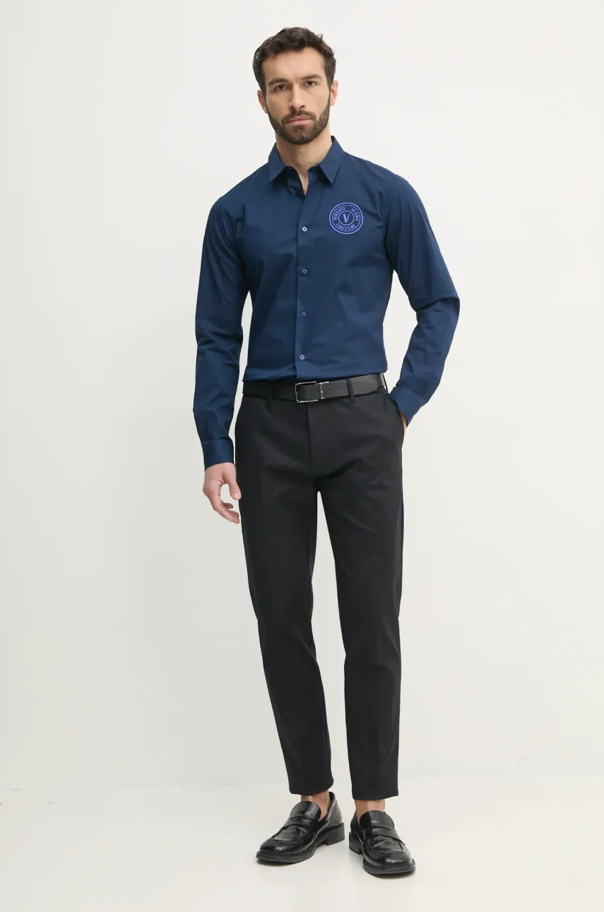 Хлопковая рубашка Versace Jeans Couture мужская цвет синий slim классический воротник 78GALYS1 CN002 Хлопковая рубашка Versace Jeans Couture мужская цвет синий slim классический воротник 78GALYS1 CN002