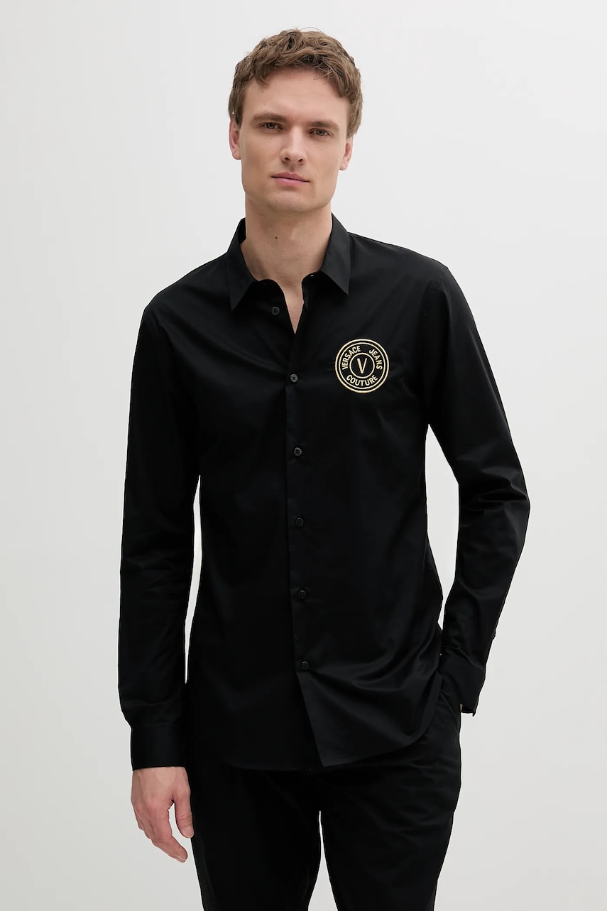 Versace Jeans Couture cămașă din bumbac culoarea negru, cu guler clasic, regular, 78GALYS2 CN002