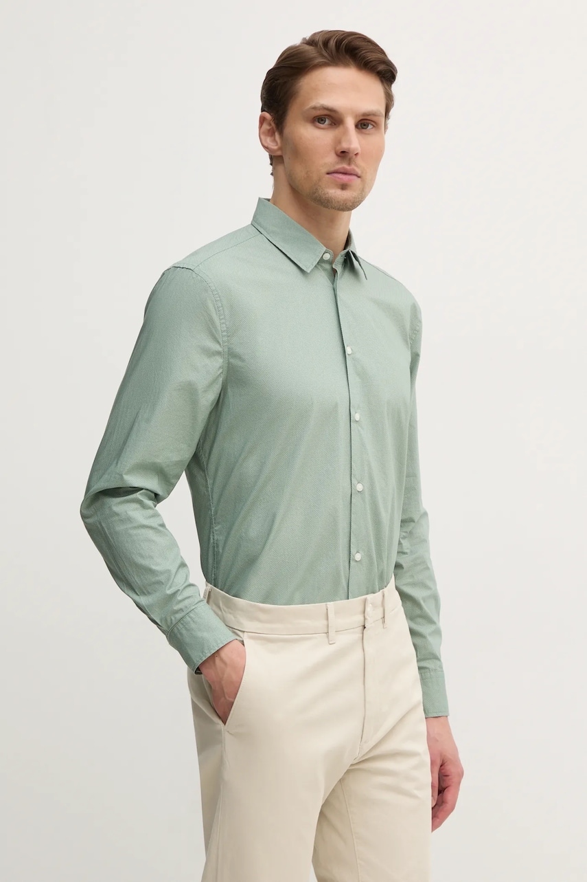 Sisley camasa din bumbac barbati, culoarea verde, cu guler clasic, slim, 5WNKSQ04I Sisley camasa din bumbac barbati, culoarea verde, cu guler clasic, slim, 5WNKSQ04I