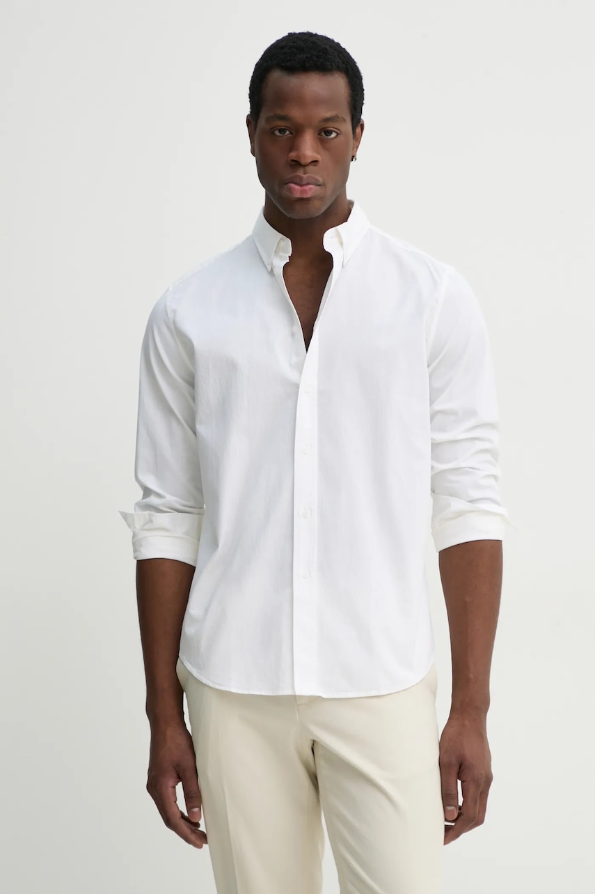 Sisley camasa barbati, culoarea bej, cu guler button-down, regular, 58FJSQ04F Sisley camasa barbati, culoarea bej, cu guler button-down, regular, 58FJSQ04F