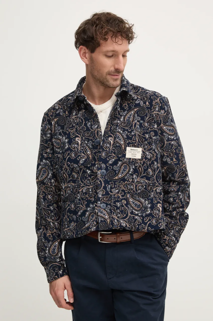 Barbour camasa din velur culoarea albastru marin, cu guler clasic, relaxed, MOS0410NY91