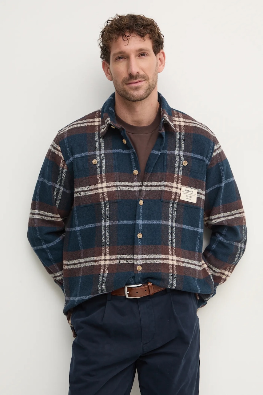 Barbour camasa din bumbac barbati, culoarea albastru marin, cu guler clasic, regular, MSH5547NY91 Barbour camasa din bumbac barbati, culoarea albastru marin, cu guler clasic, regular, MSH5547NY91
