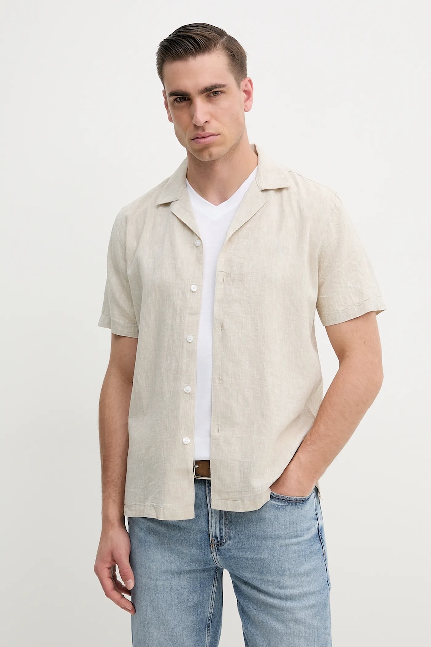 Lindbergh cămașă bărbați, culoarea bej, cu guler clasic, regular, 30-203319