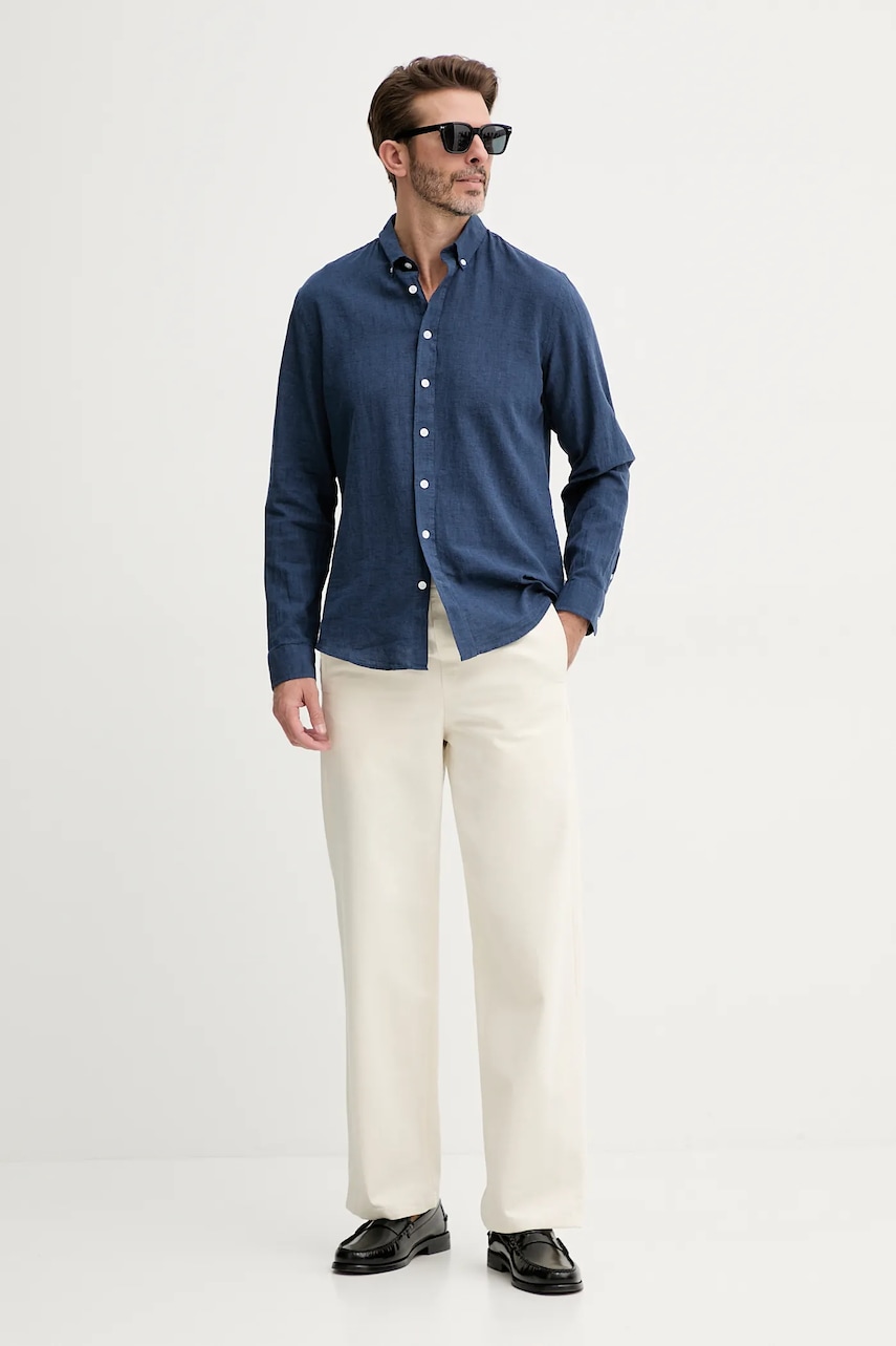 Льняная рубашка Lindbergh мужской цвет синий relaxed воротник button-down 30-203344B Льняная рубашка Lindbergh мужской цвет синий relaxed воротник button-down 30-203344B