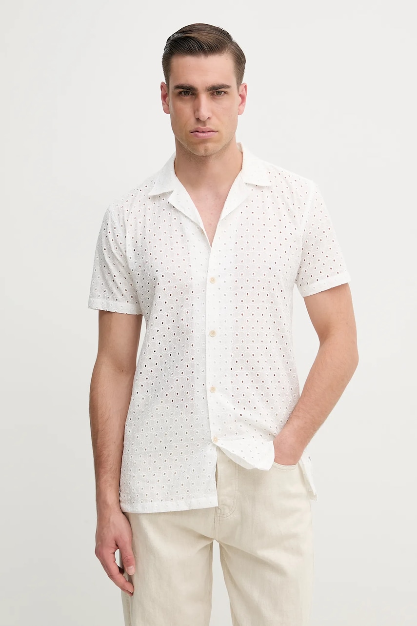 Lindbergh cămașă din bumbac bărbați, culoarea alb, cu guler clasic, relaxed, 30-203569 Lindbergh cămașă din bumbac bărbați, culoarea alb, cu guler clasic, relaxed, 30-203569