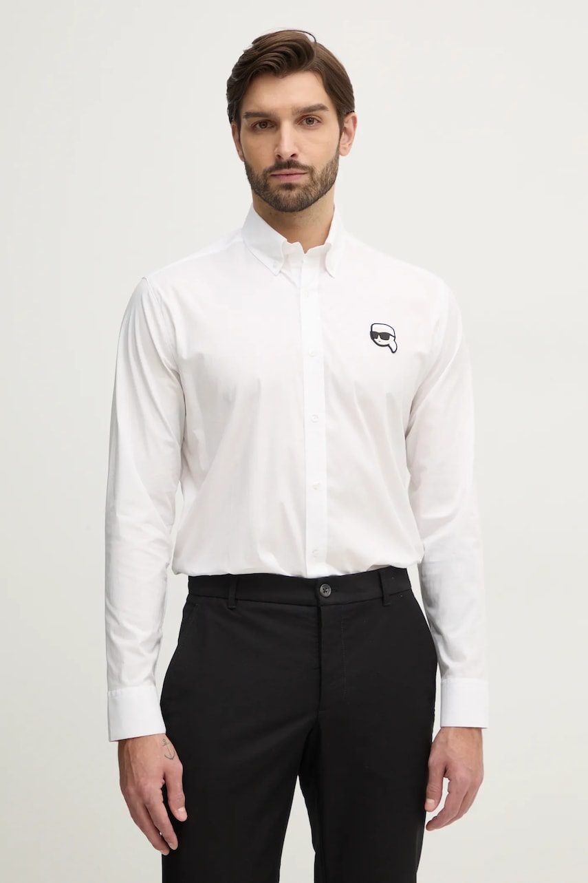 Karl Lagerfeld camasa barbati, culoarea alb, cu guler button-down, regular Karl Lagerfeld camasa barbati, culoarea alb, cu guler button-down, regular