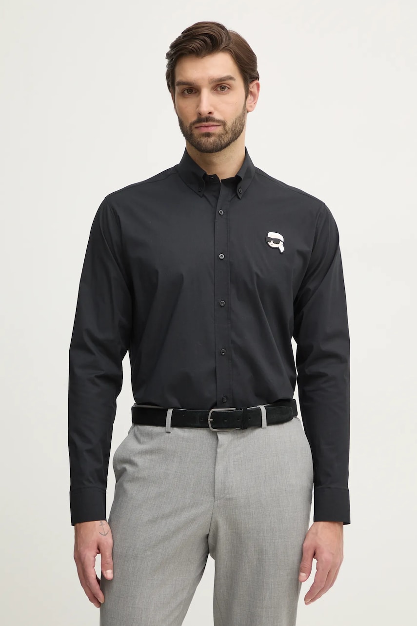 Karl Lagerfeld camasa barbati, culoarea negru, cu guler button-down, regular Karl Lagerfeld camasa barbati, culoarea negru, cu guler button-down, regular