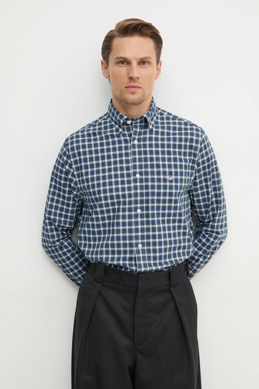 Gant cămașă din bumbac bărbați, culoarea bleumarin, cu guler button-down, regular, 3250002