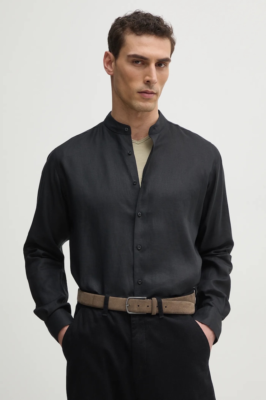 Karl Lagerfeld camasa de in barbati, culoarea negru, cu guler stand-up, regular, 552667.605035 Karl Lagerfeld camasa de in barbati, culoarea negru, cu guler stand-up, regular, 552667.605035