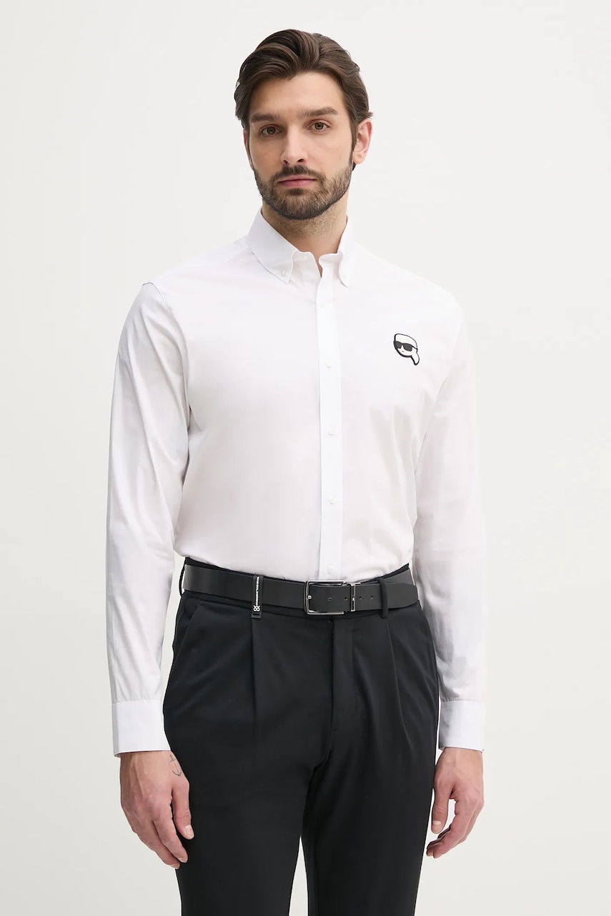 Karl Lagerfeld camasa barbati, culoarea alb, cu guler button-down, regular, 552671.605911