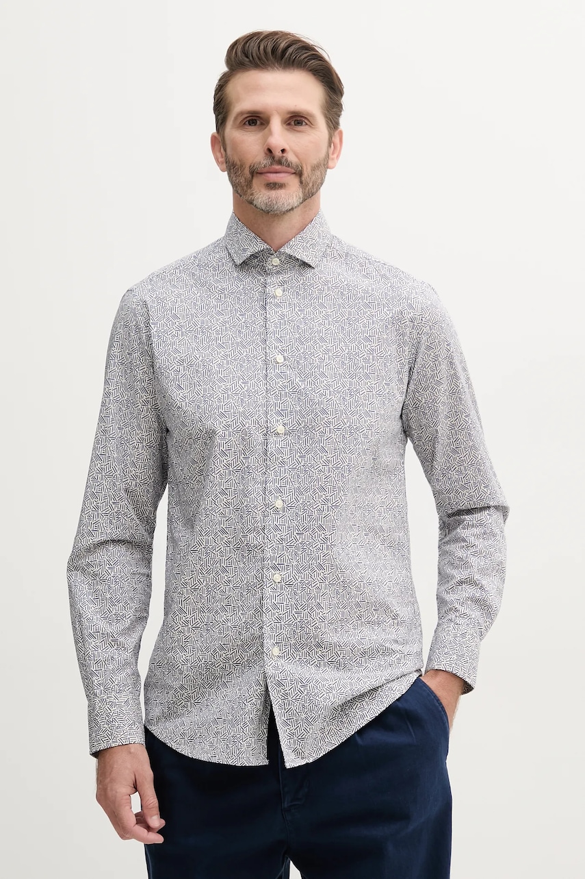 United Colors of Benetton cămașă din bumbac culoarea alb, cu guler italian, slim, 56UAUQ05W