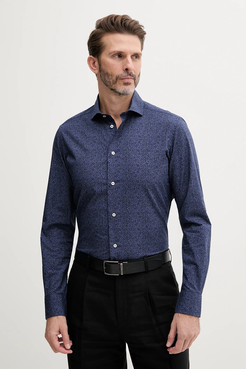 Levně Bavlněná košile United Colors of Benetton pánské, tmavomodrá barva, slim, s italským límcem, 56UAUQ05W