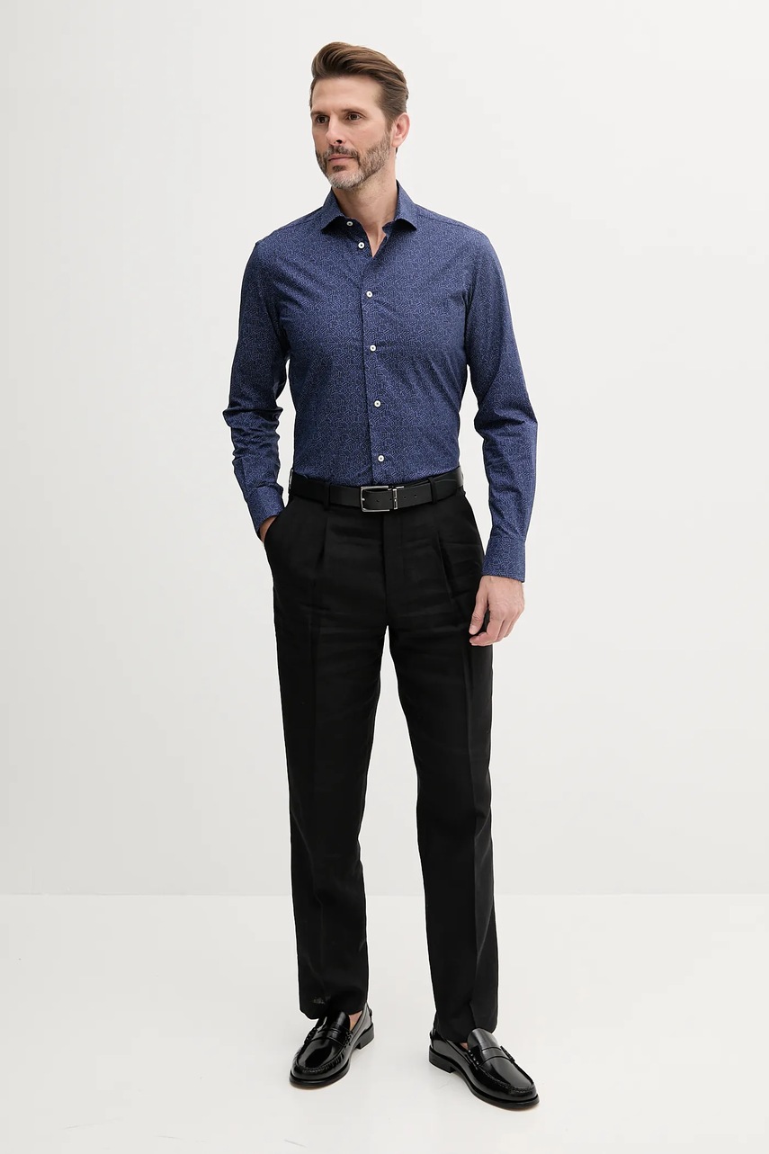 Хлопковая рубашка United Colors of Benetton цвет синий slim итальянский воротник 56UAUQ05W