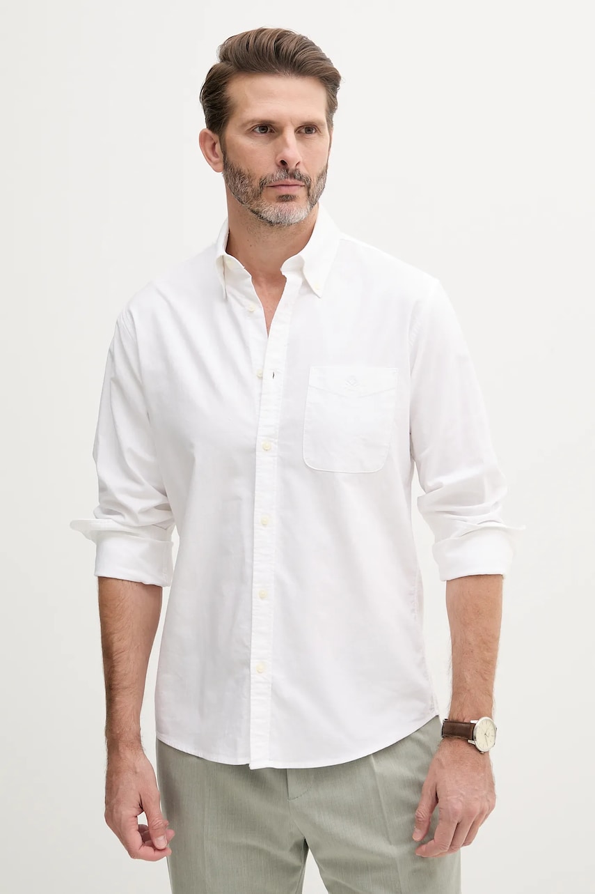 United Colors of Benetton cămașă din bumbac culoarea alb, cu guler button-down, regular, 5FGBUQ05X United Colors of Benetton cămașă din bumbac culoarea alb, cu guler button-down, regular, 5FGBUQ05X