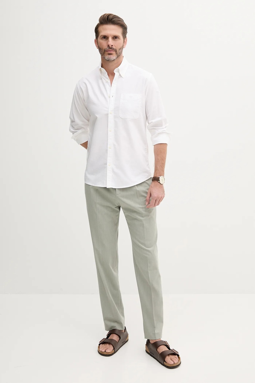 Хлопковая рубашка United Colors of Benetton цвет белый regular воротник button-down 5FGBUQ05X