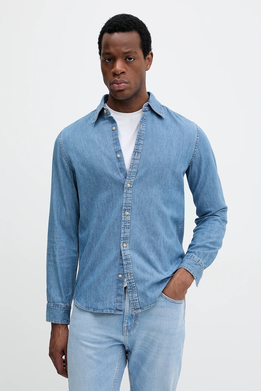 United Colors of Benetton cămașă jeans barbati, cu guler clasic, regular, 5RZKUQ001 United Colors of Benetton cămașă jeans barbati, cu guler clasic, regular, 5RZKUQ001