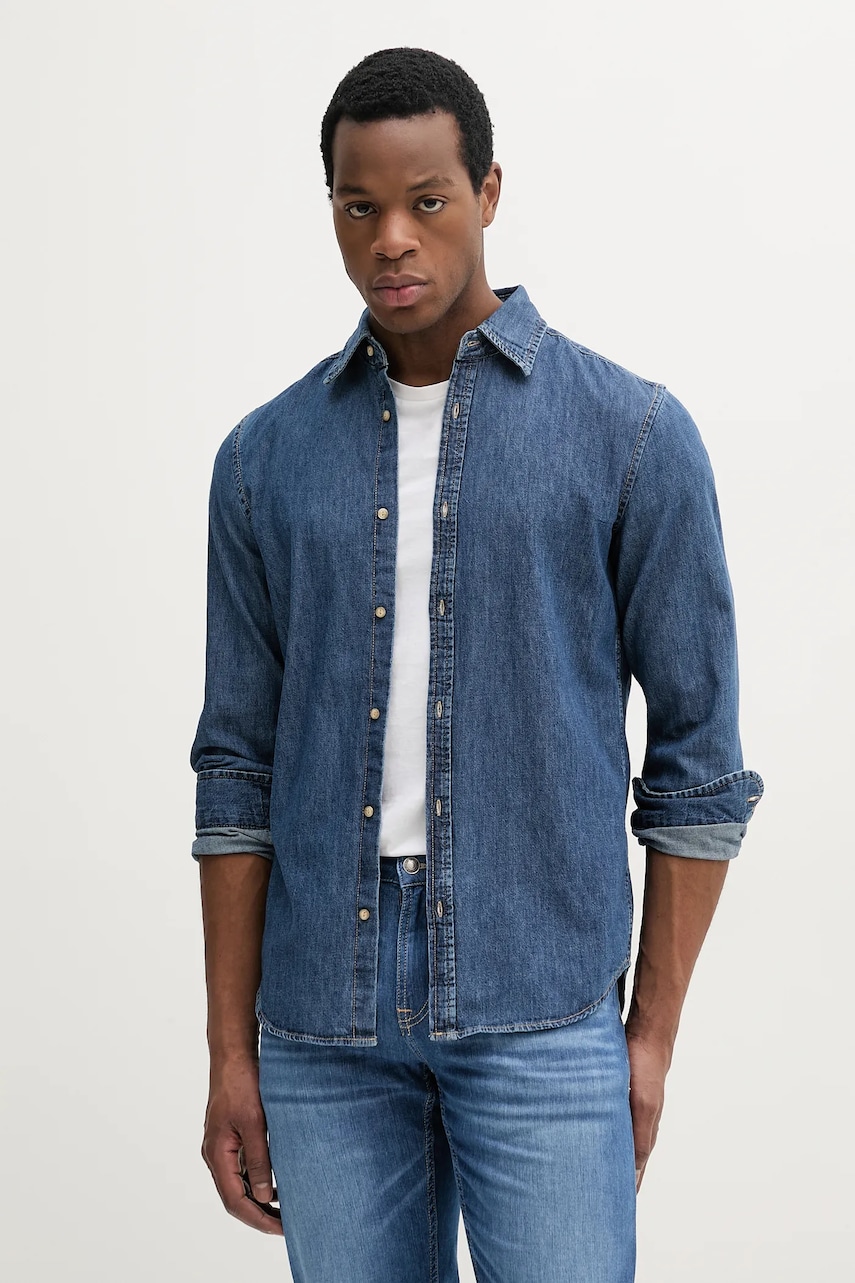 United Colors of Benetton cămașă jeans barbati, cu guler clasic, regular, 5RZKUQ001