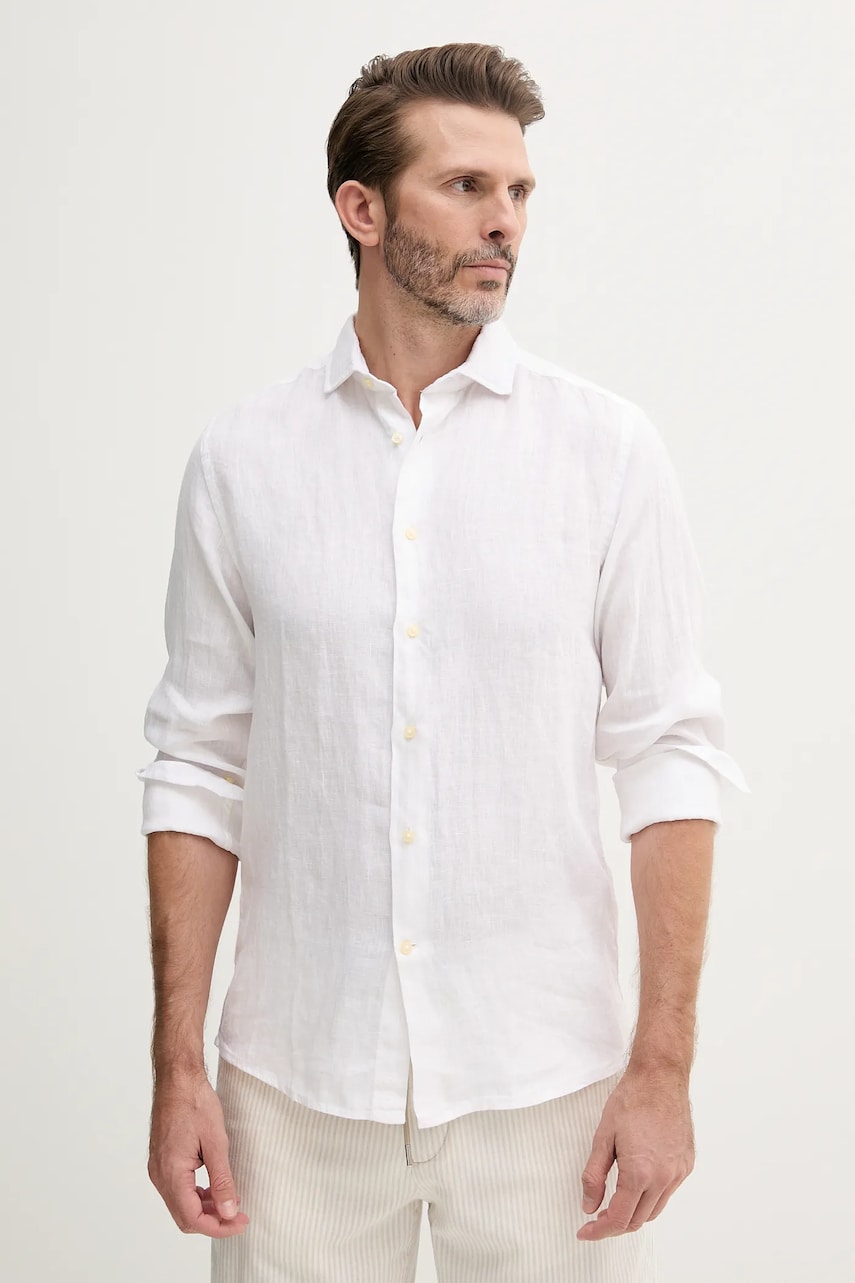 United Colors of Benetton cămașă de in culoarea alb, cu guler italian, slim, 5BKUUQ04Q United Colors of Benetton cămașă de in culoarea alb, cu guler italian, slim, 5BKUUQ04Q