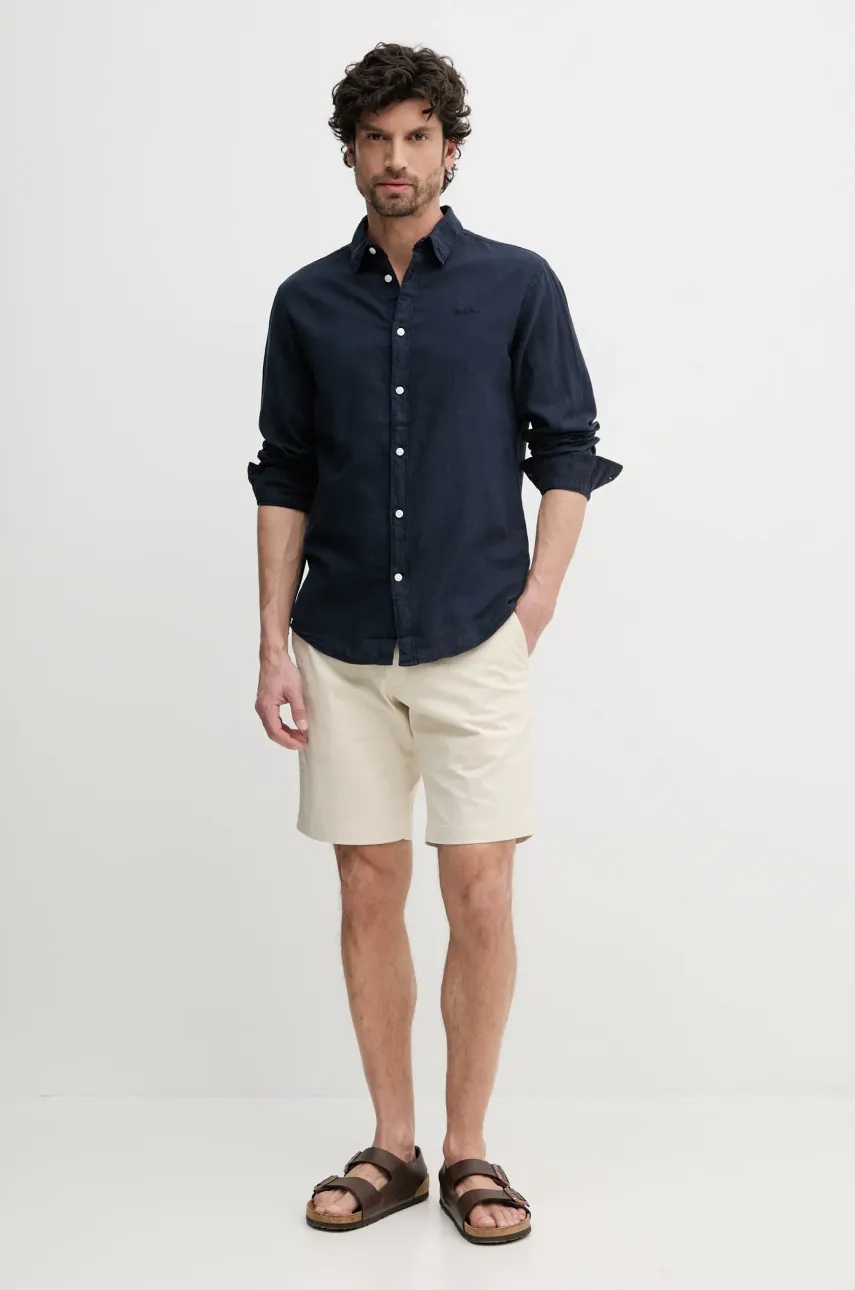 Льняная рубашка Pepe Jeans ARNAU мужская цвет синий regular классический воротник PM308844 Льняная рубашка Pepe Jeans ARNAU мужская цвет синий regular классический воротник PM308844