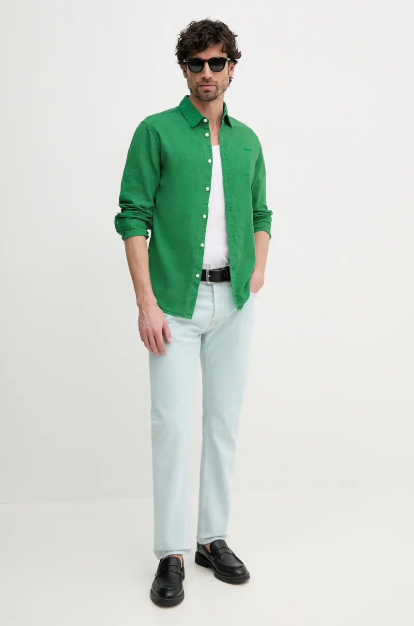Льняная рубашка Pepe Jeans ARNAU мужская цвет зелёный regular классический воротник PM308844 Льняная рубашка Pepe Jeans ARNAU мужская цвет зелёный regular классический воротник PM308844