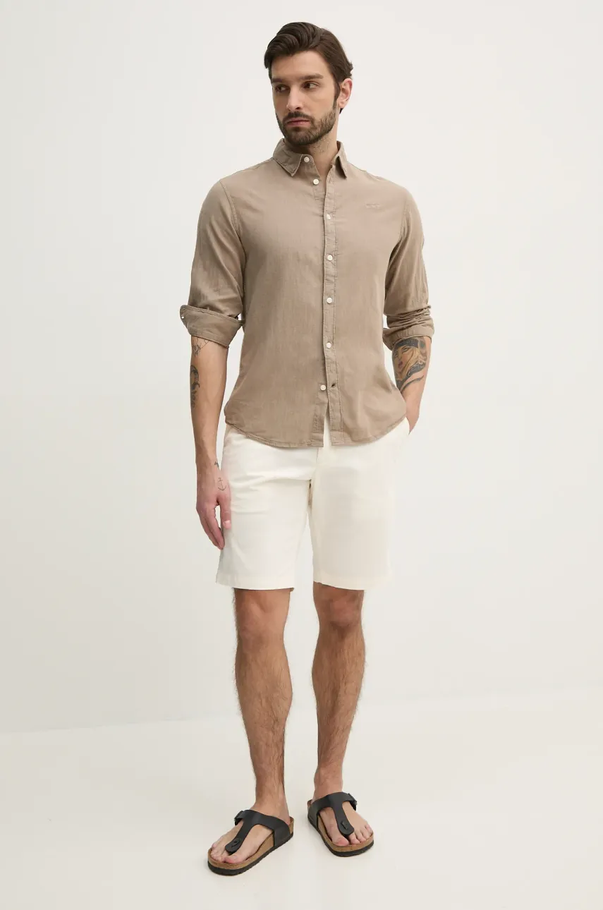 Льняная рубашка Pepe Jeans ARNAU мужская цвет бежевый regular классический воротник PM308844 Льняная рубашка Pepe Jeans ARNAU мужская цвет бежевый regular классический воротник PM308844