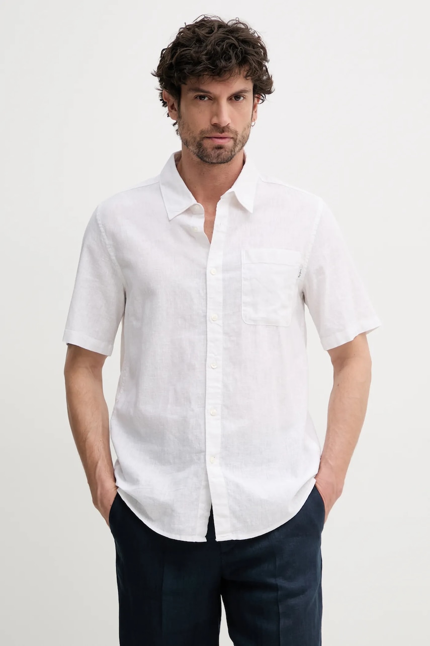 Pepe Jeans camasa de in AMARO barbati, culoarea bej, cu guler clasic, regular, PM308847 Pepe Jeans camasa de in AMARO barbati, culoarea bej, cu guler clasic, regular, PM308847