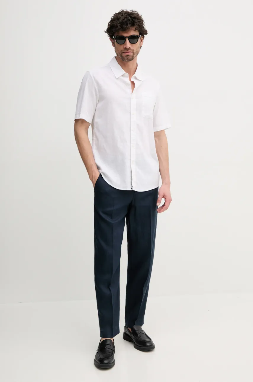 Льняная рубашка Pepe Jeans AMARO мужская цвет бежевый regular классический воротник PM308847 Льняная рубашка Pepe Jeans AMARO мужская цвет бежевый regular классический воротник PM308847