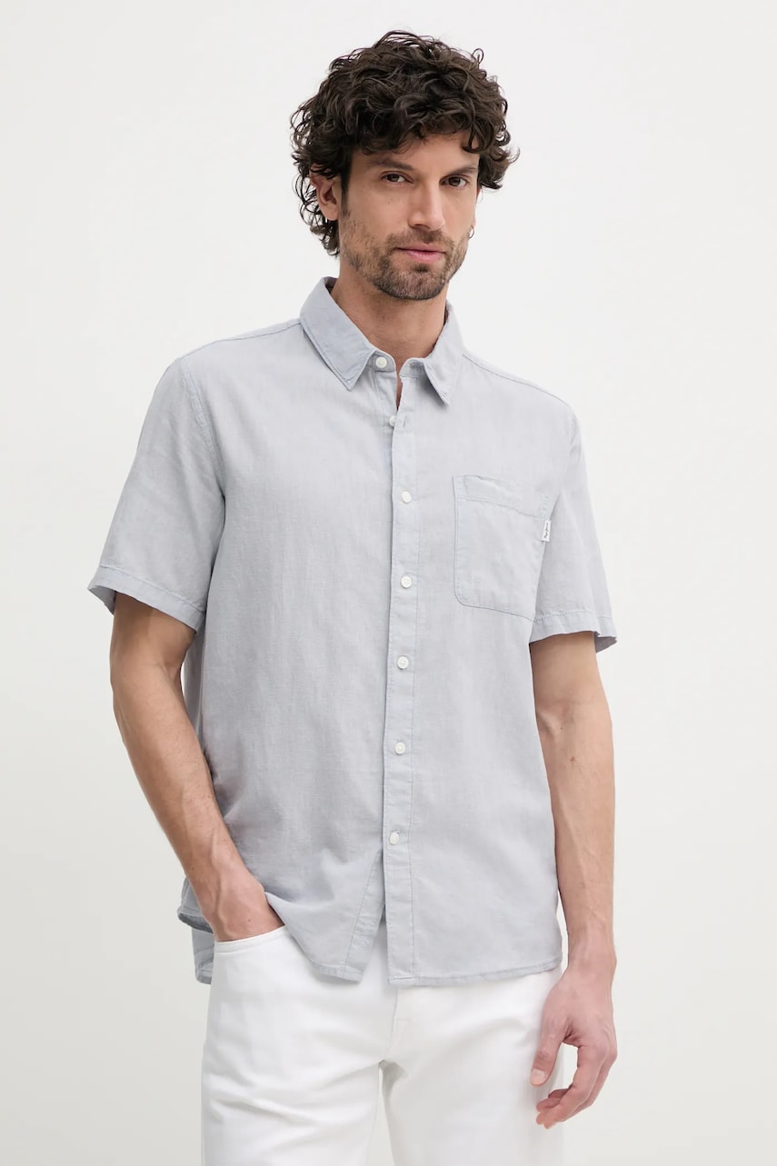 Pepe Jeans camasa de in AMARO barbati, culoarea gri, cu guler clasic, regular, PM308847 Pepe Jeans camasa de in AMARO barbati, culoarea gri, cu guler clasic, regular, PM308847