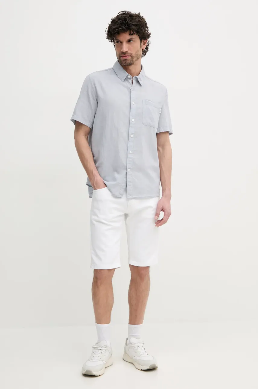 Льняная рубашка Pepe Jeans AMARO мужская цвет серый regular классический воротник PM308847 Льняная рубашка Pepe Jeans AMARO мужская цвет серый regular классический воротник PM308847