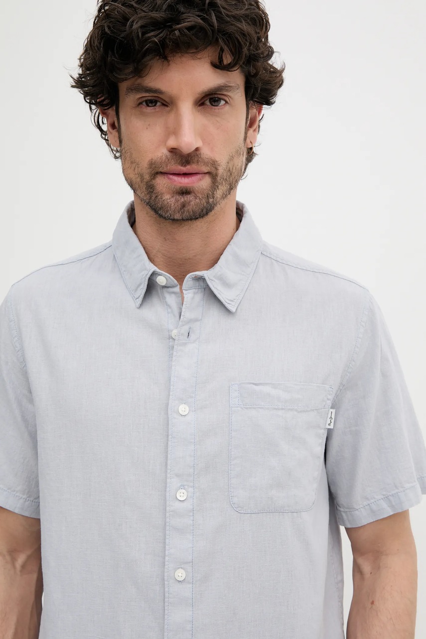 Πουκάμισο από λινό Pepe Jeans AMARO ανδρικό, χρώμα: γκρι, PM308847 φωτογραφία